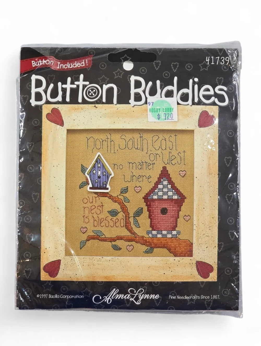 Vintage Bucilla Button Buddies Cross Stitch Kit 1997 Birdhouse DIY Cottagecore
